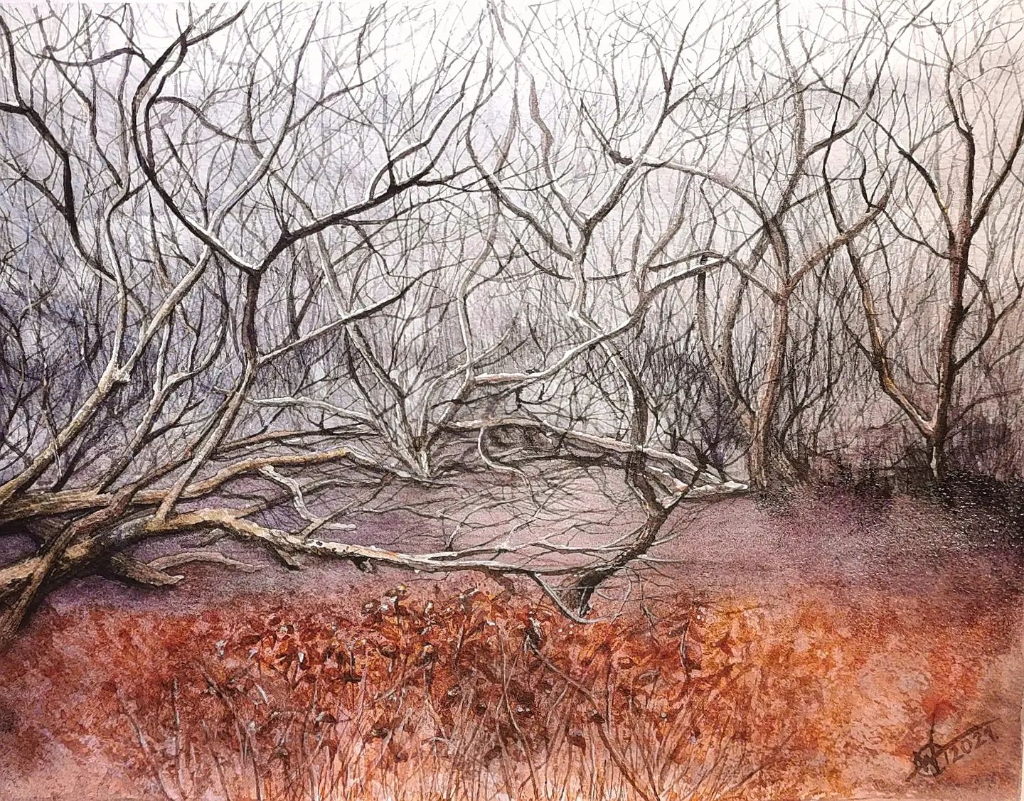 'Late Autumn at Stensjön' (2021). Watercolor on paper, 31x24 cm